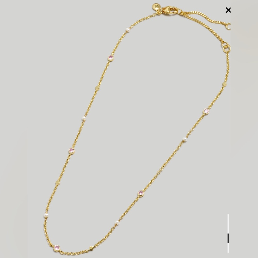 Madewell Elegant Gold Station Necklace with freshwater pearl and mixed beads